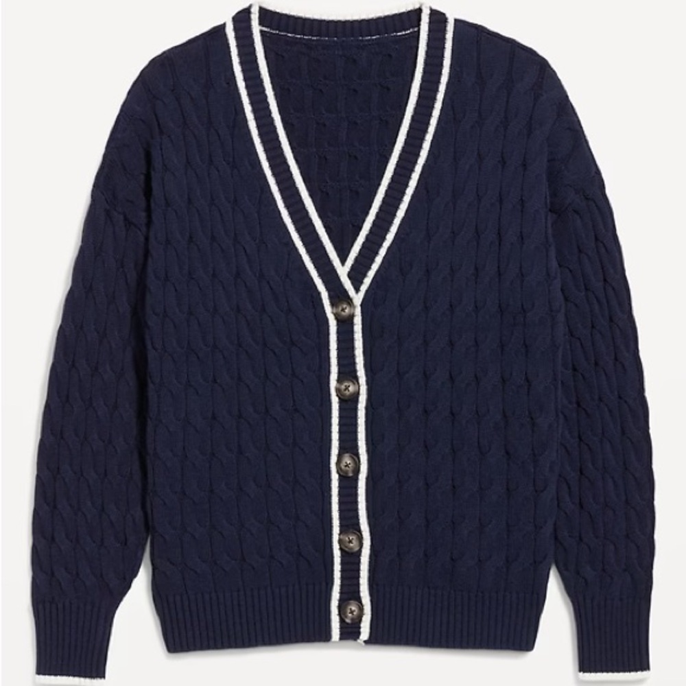 NWT Navy Blue Cable Knit Cardigan Sweater